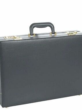 Bugatti Black Briefcase with Gold Hardware and Pink Tag